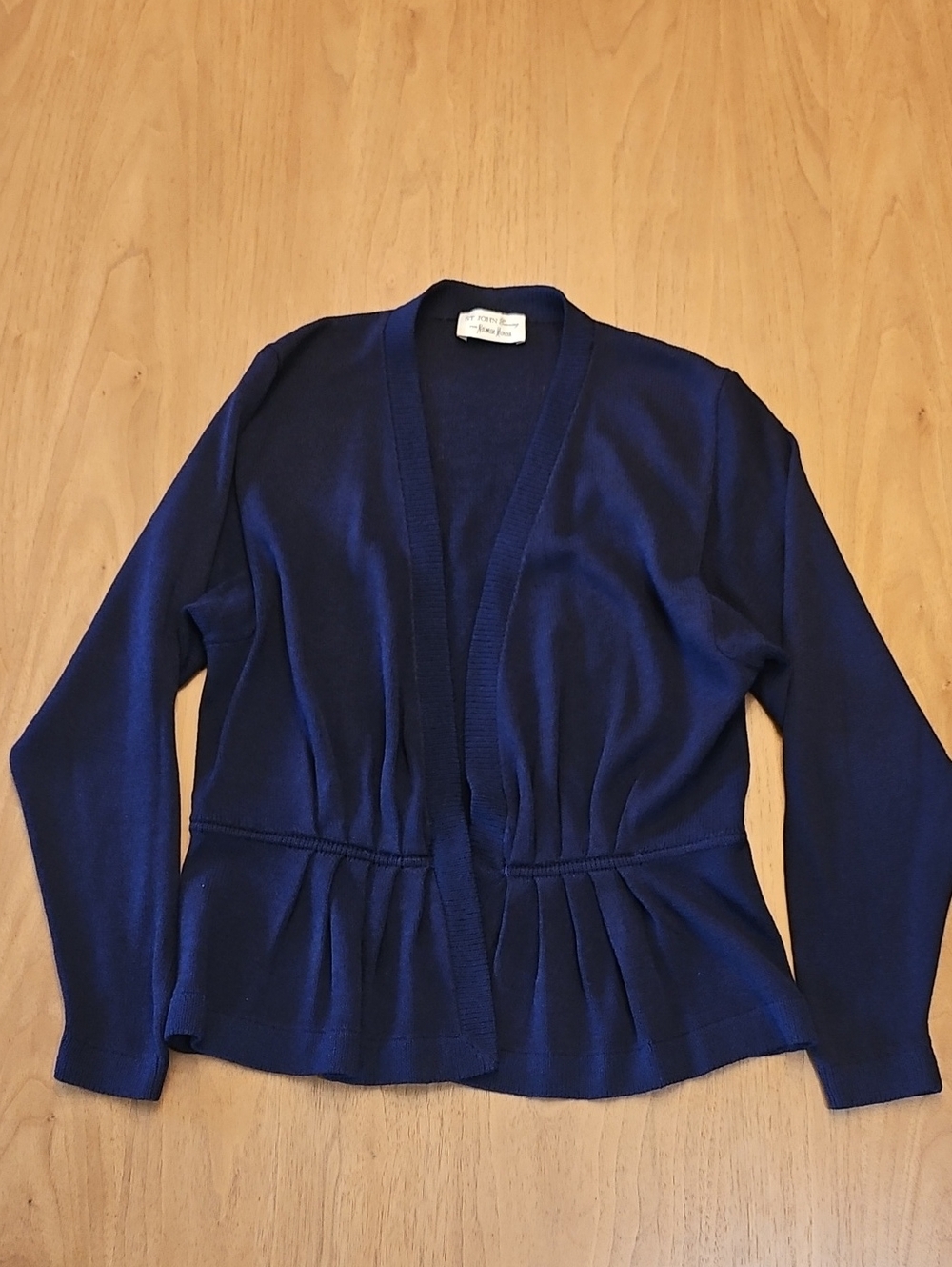 St. John for Neiman Marcus Navy Open-Front Peplum Cardigan